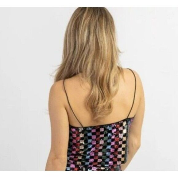 FORE NEW Celeste Checked Colorful Sequin Crop Top Size Large Women’s - Picture 8 of 9